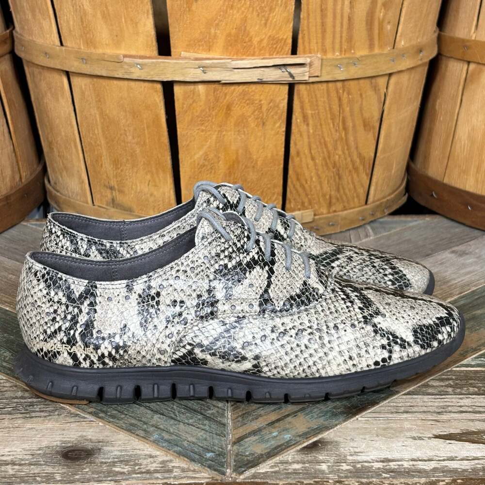 Cole Haan ZeroGrand Wingtip Snake Print Tan Gray Black Leather Oxfords Women 7.5